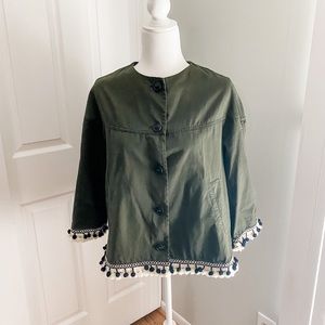 COPY - Zara Army Green Jacket with Pom Poms and Tassels Button Closure